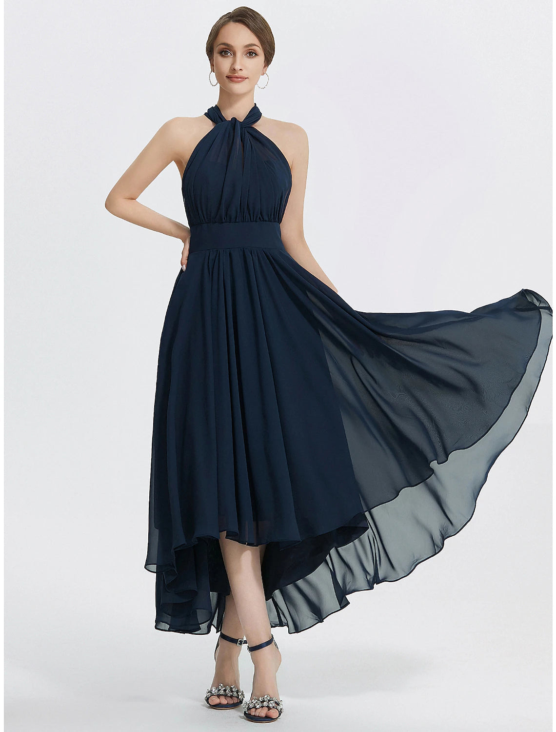 Luolandi A-Line Cocktail Dresses Elegant Dress Wedding Guest Tea Length Short Sleeve Off Shoulder Convertible Chiffon
